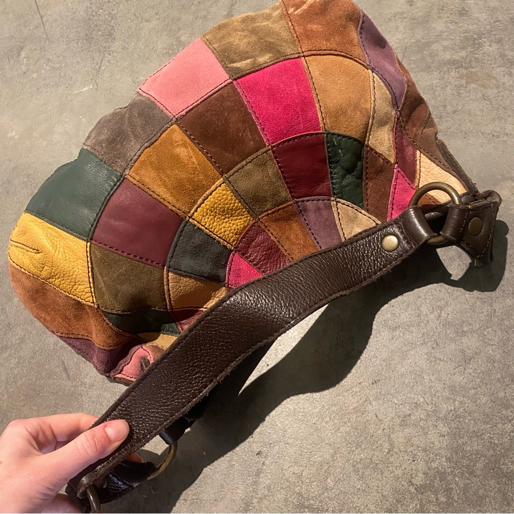 Lucky Brand Y2K Colorful Patchwork Hobo Shoulder Bag Leather Suede - Picture 3 of 12